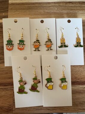 St. Patrick's Day Gold-Tone Enamel Earrings - Leprechaun & Hat Designs